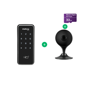 Kit Fechadura de Sobrepor FR 201 Intelbras + IM3 C Black com Cartão Microsd 32GB